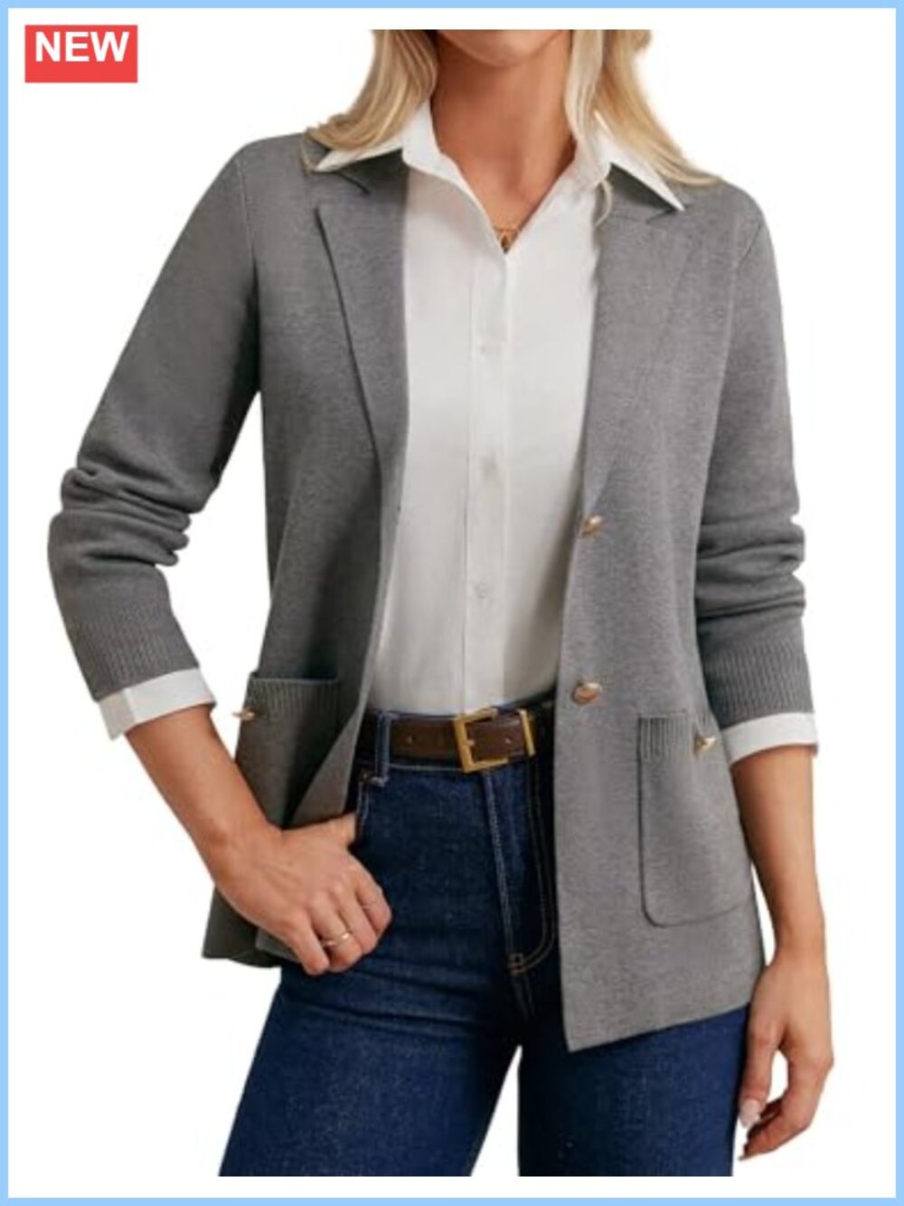 Womens Knit Blazer Long Sleeve Open Front Notch Lapel Business Casual Suit